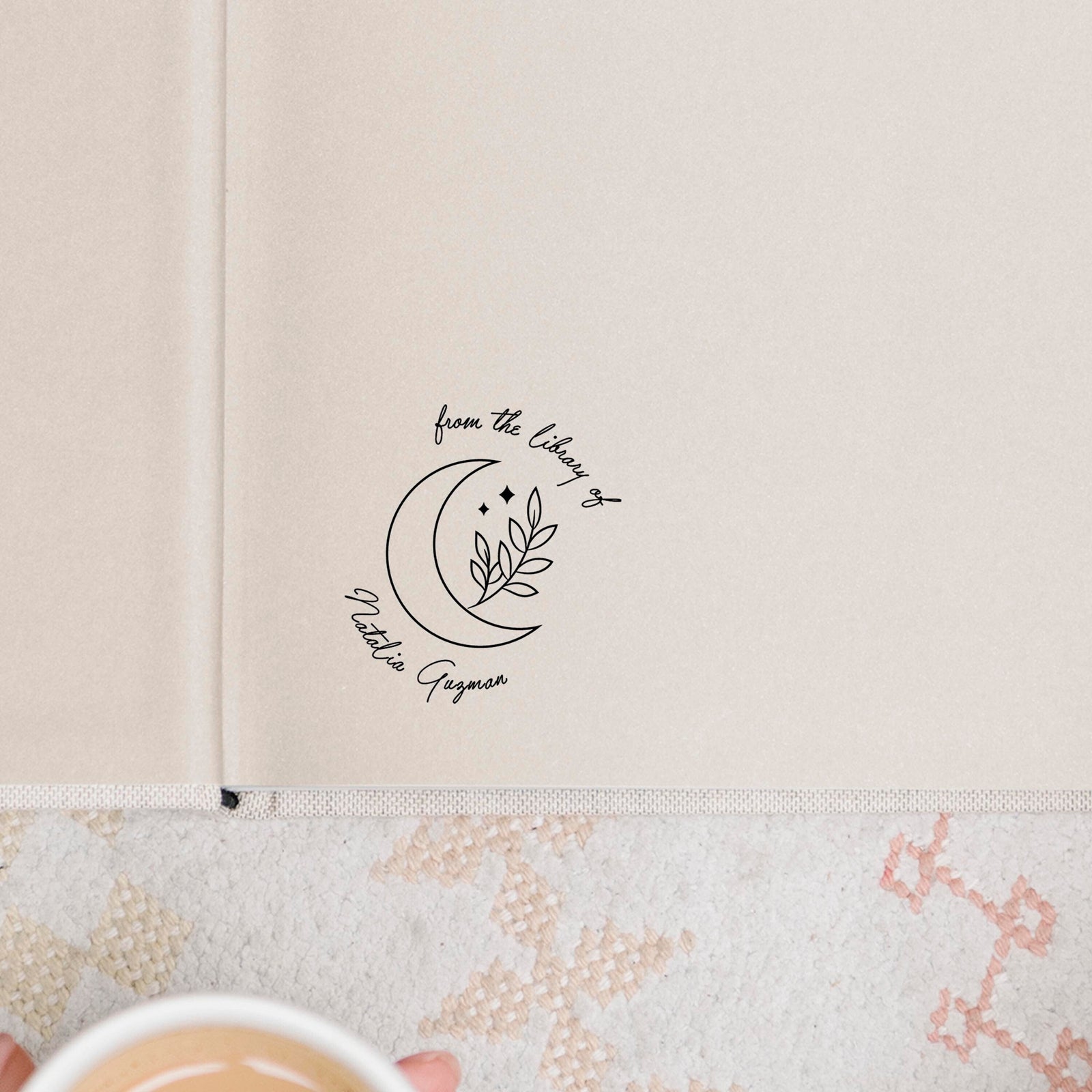 Moon Personalized Book Embosser | Stamp | From the library of | Ex Libris | This book belongs to | Book lover gift Self ink | Wood handle