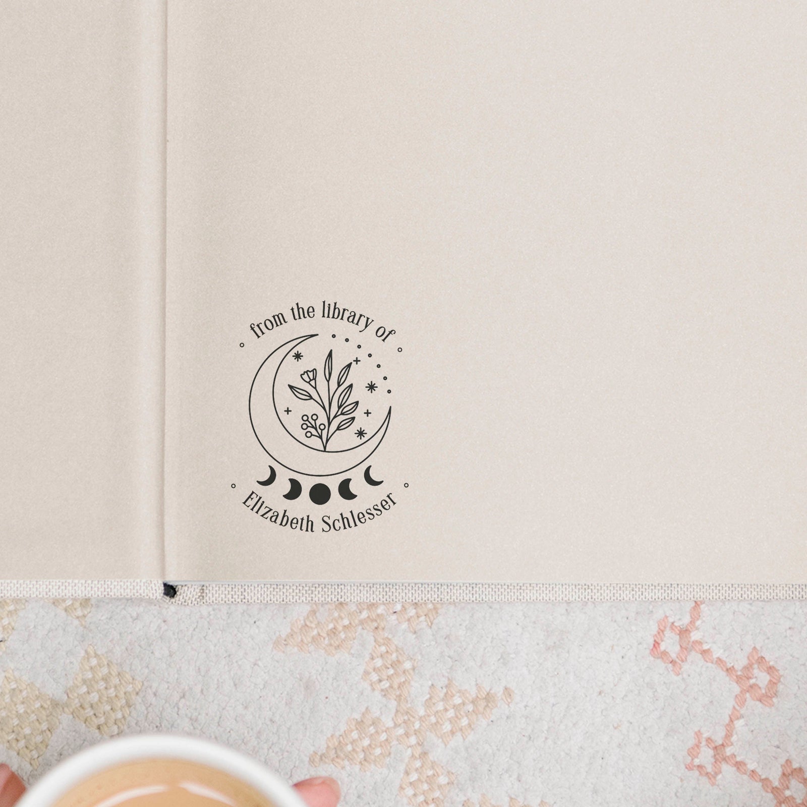 Flower Moon Personalized Book Stamp | Embosser | From the library of Ex Libris | This book belongs to | Book lover gift Self ink Wood handle