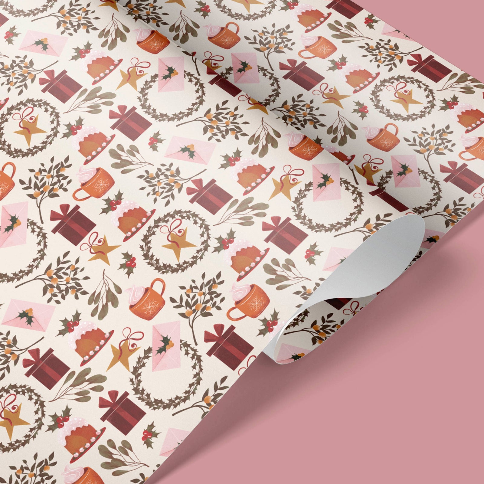 Pink Cocoa Christmas Wrapping Paper
