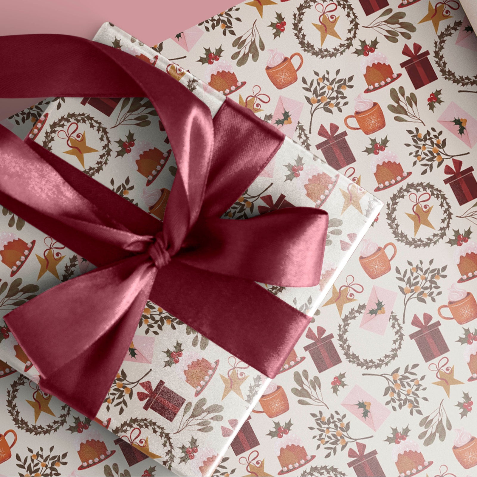 Pink Cocoa Christmas Wrapping Paper