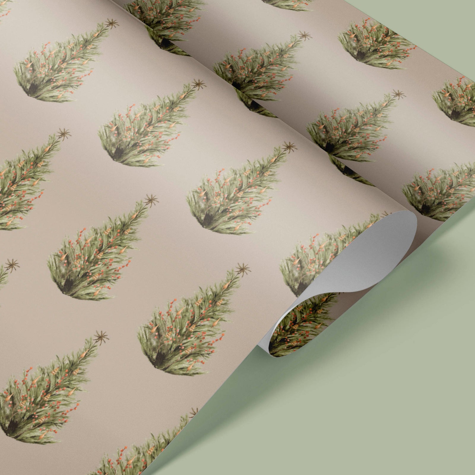 Taupe Christmas Tree Wrapping Paper