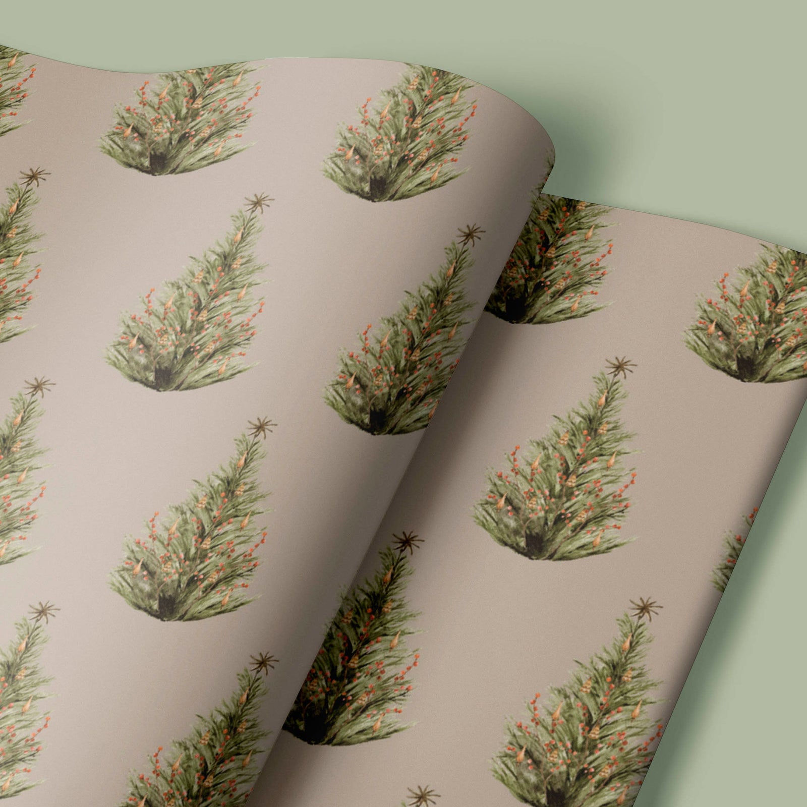Taupe Christmas Tree Wrapping Paper