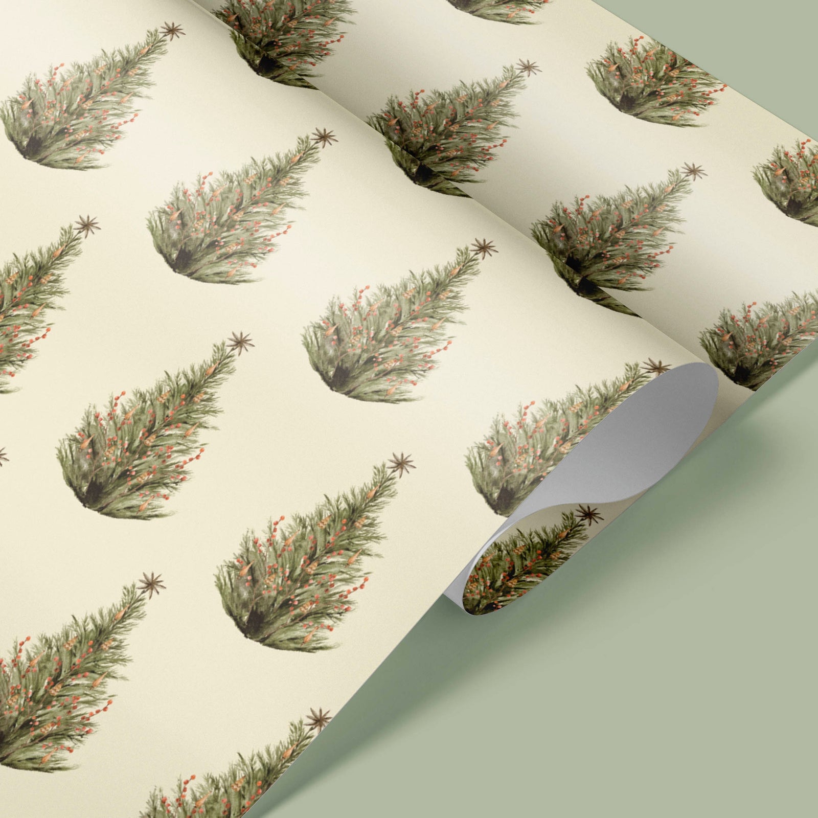 Beige Christmas Tree Wrapping Paper