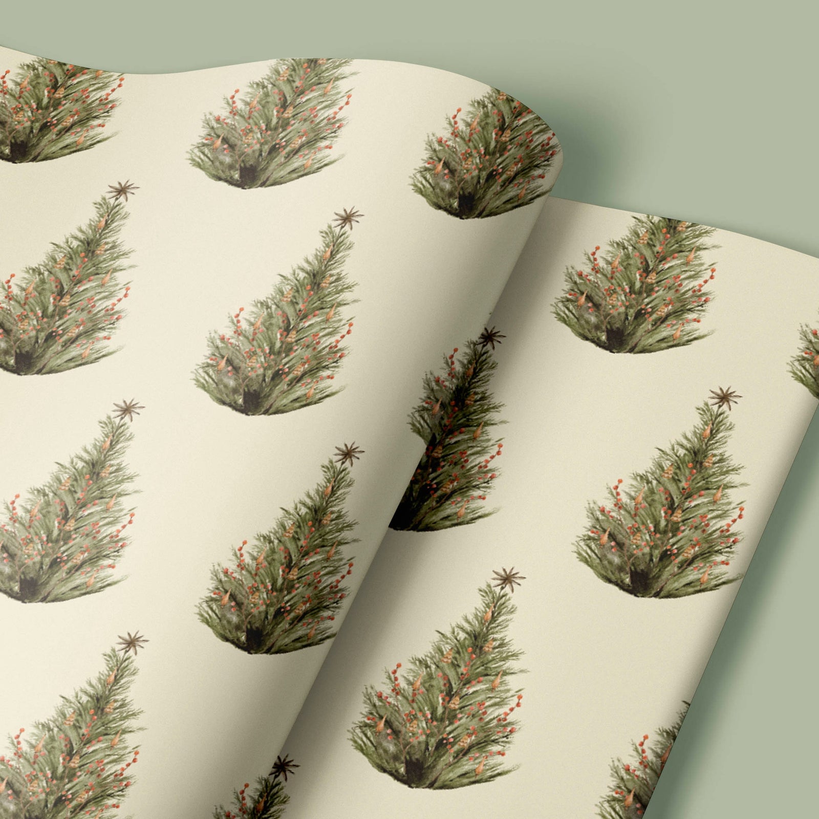 Beige Christmas Tree Wrapping Paper