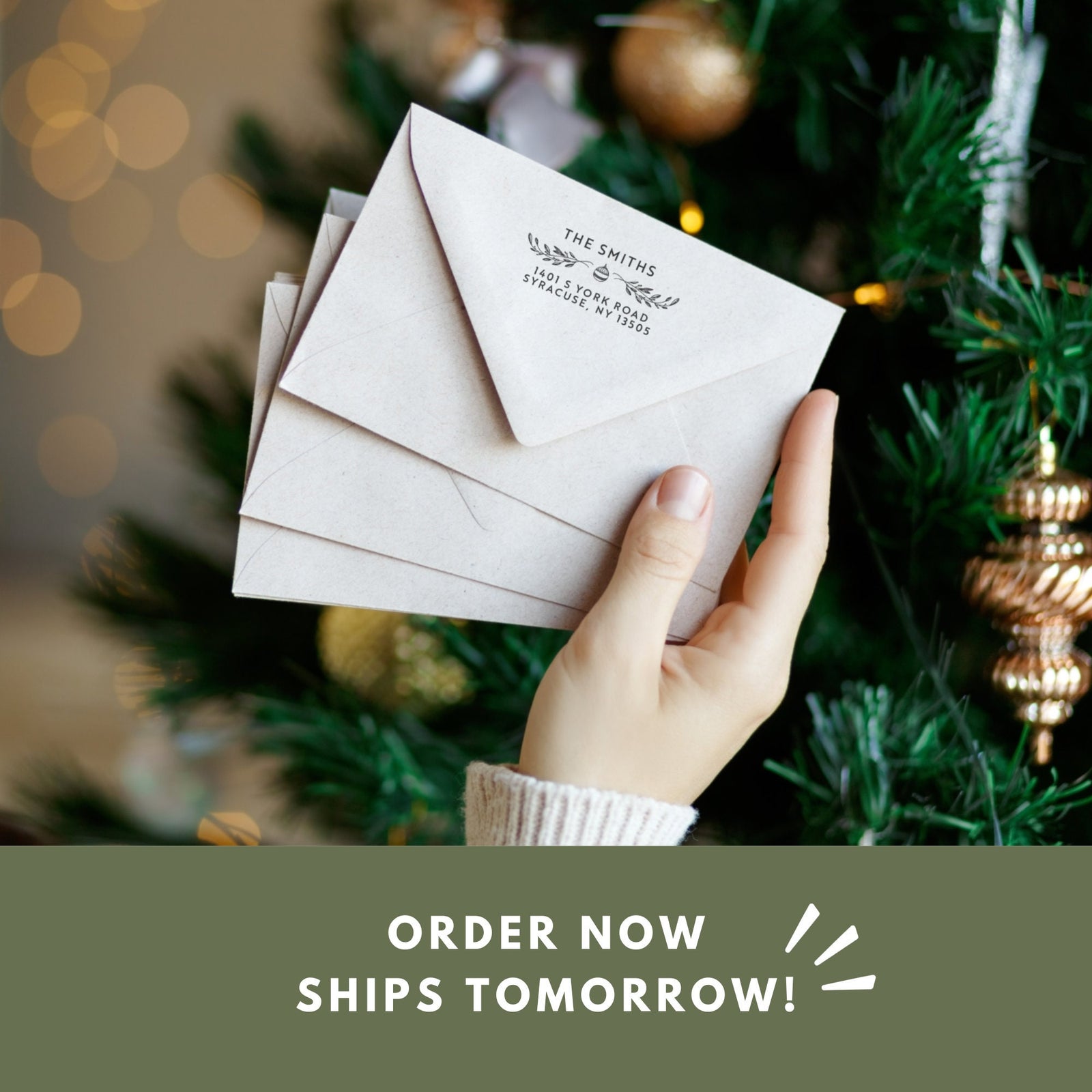 Holly Sprig Christmas Return Address Stamp