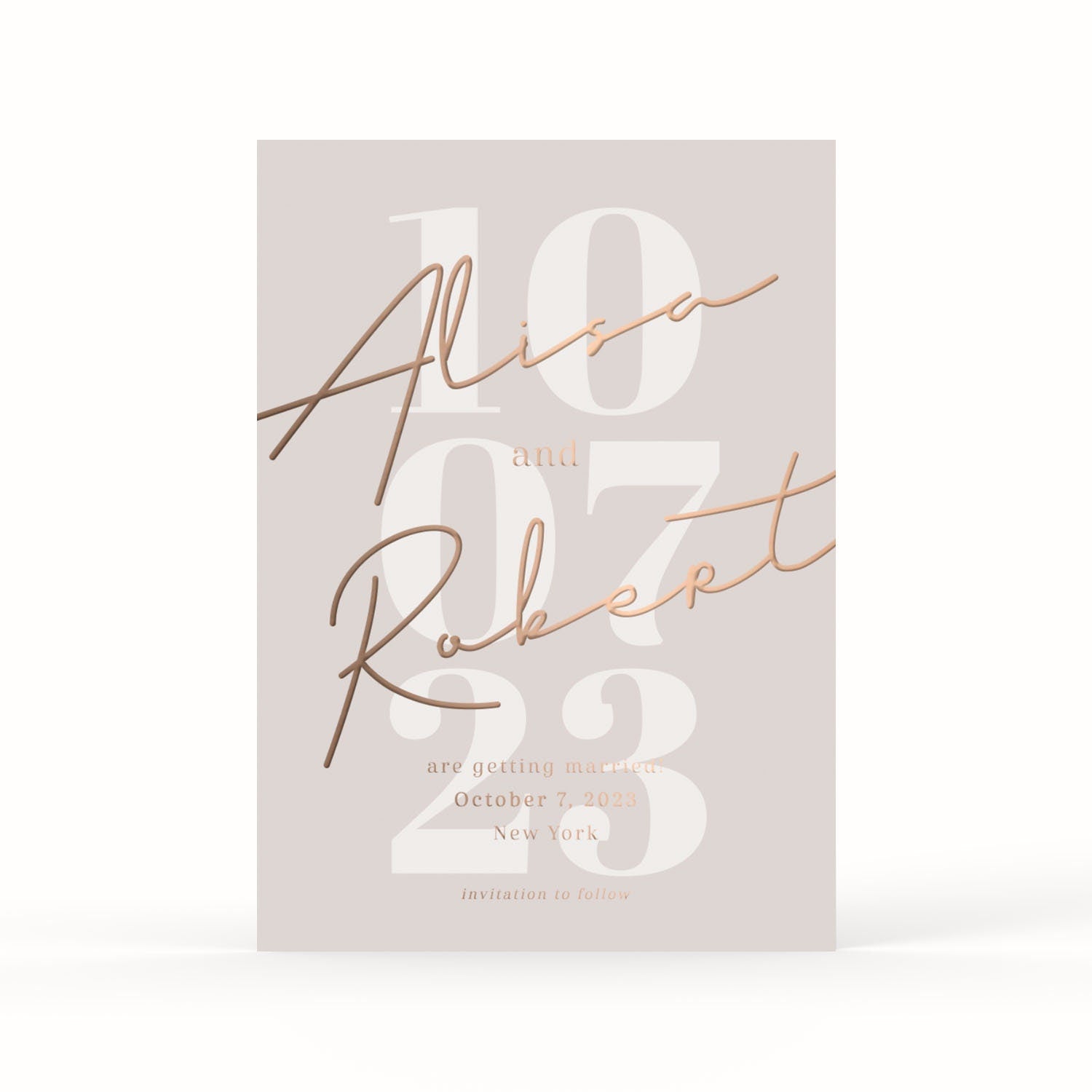 Foil Save the Date Cards With Envelopes Pink Simple Modern Script - PRINTED Foil Wedding Stationery, Rose Gold, Gold, Silver, Copper