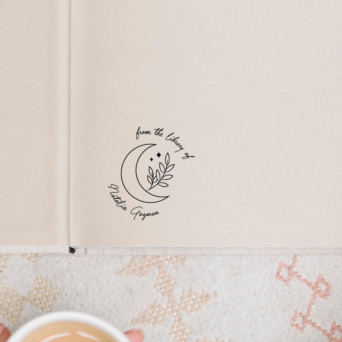 Moon Personalized Book Embosser | Stamp | From the library of | Ex Libris | This book belongs to | Book lover gift Self ink | Wood handle