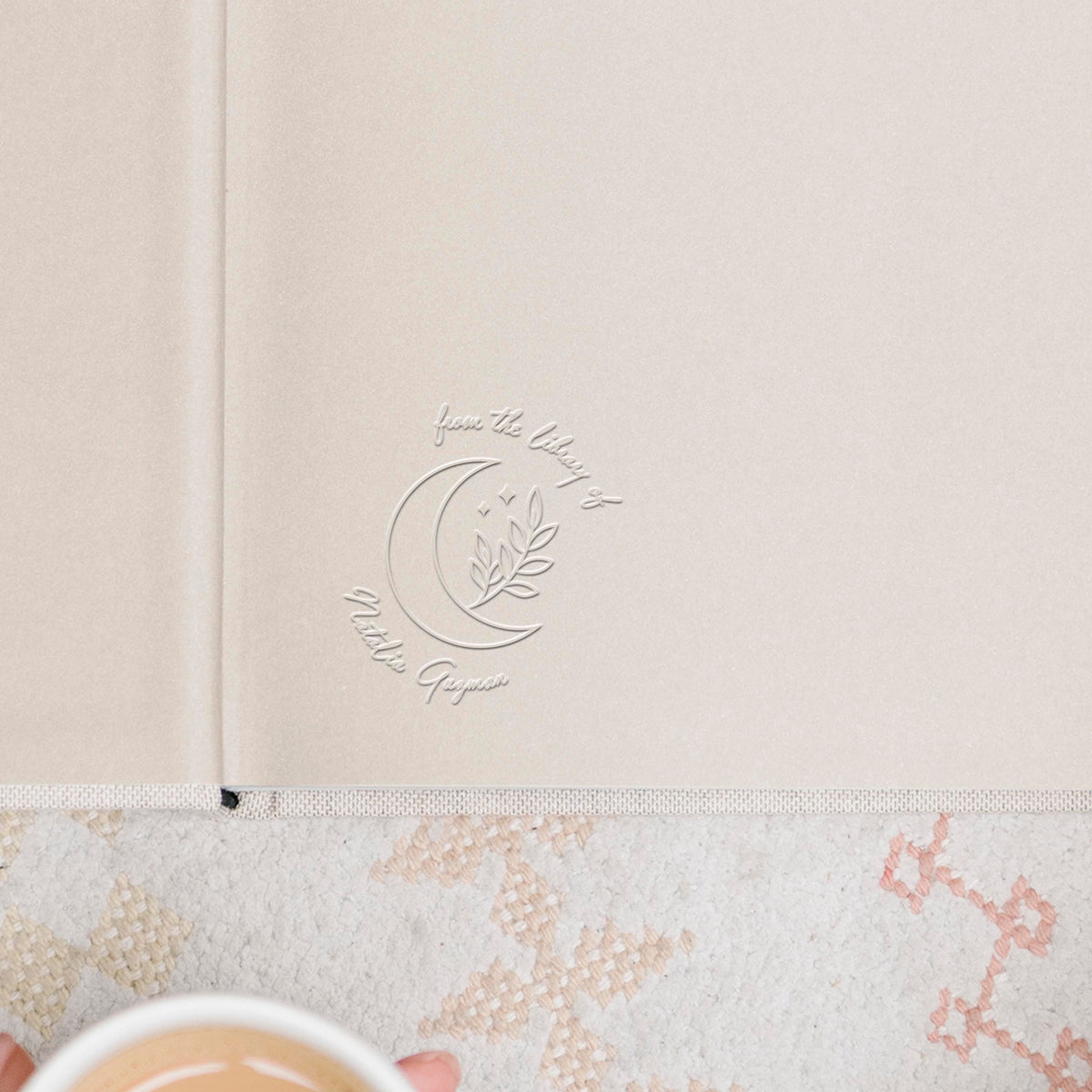 Moon Personalized Book Embosser | Stamp | From the library of | Ex Libris | This book belongs to | Book lover gift Self ink | Wood handle