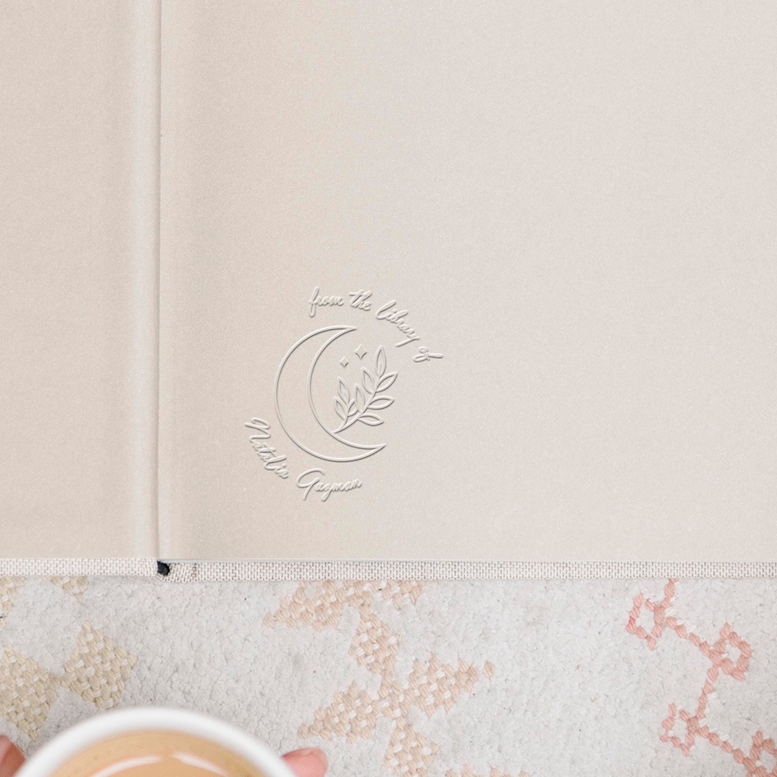 Moon Personalized Book Embosser | Stamp | From the library of | Ex Libris | This book belongs to | Book lover gift Self ink | Wood handle