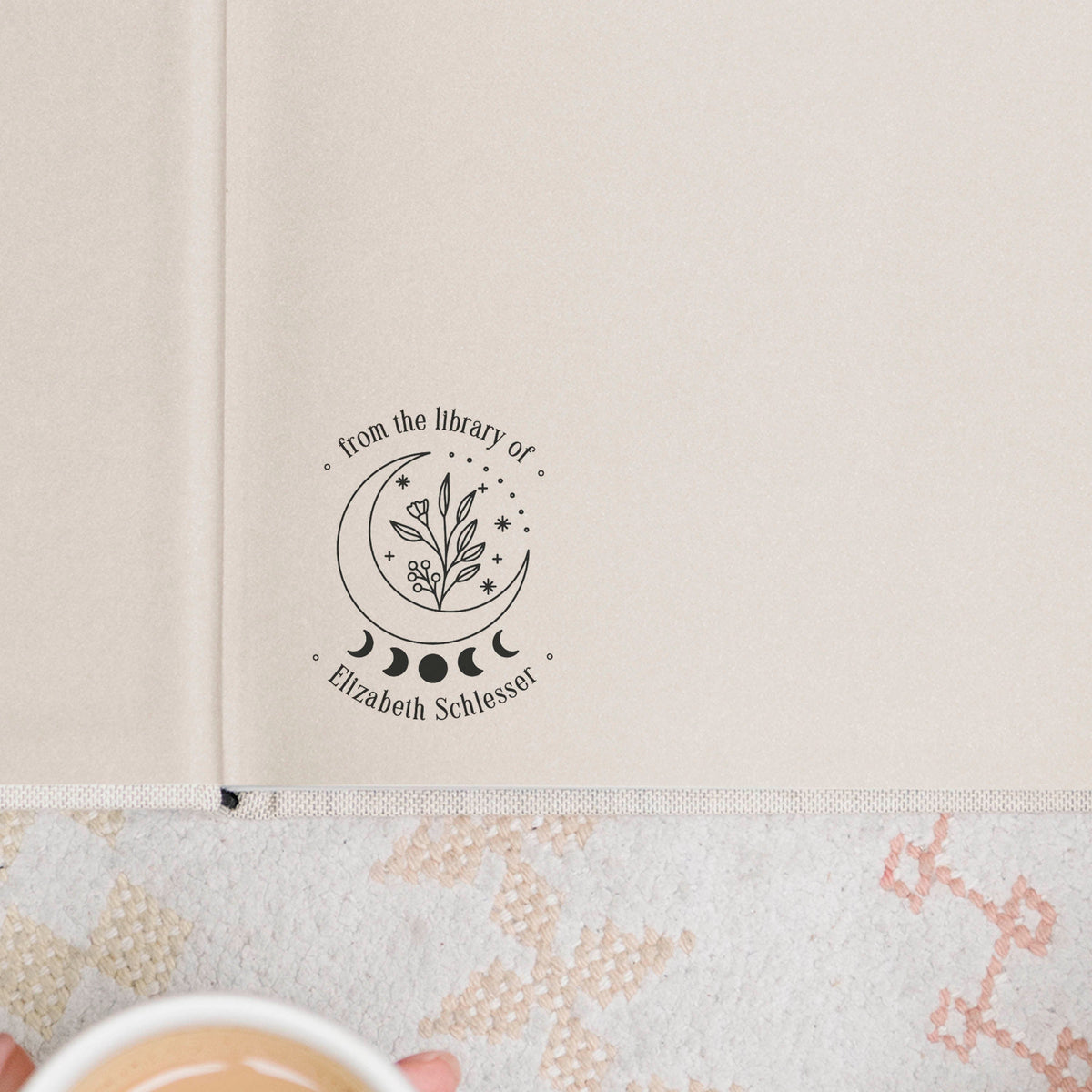 Flower Moon Personalized Book Stamp | Embosser | From the library of Ex Libris | This book belongs to | Book lover gift Self ink Wood handle