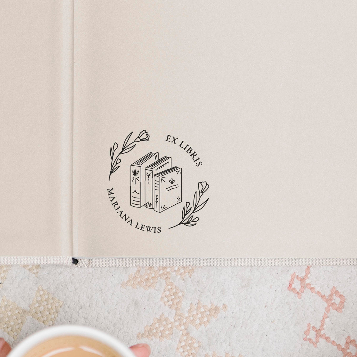 Flower Book Personalized Embosser Stamp Ex Libris From the library of This book belongs to | Book lover gift | Self ink stamper Wood handle