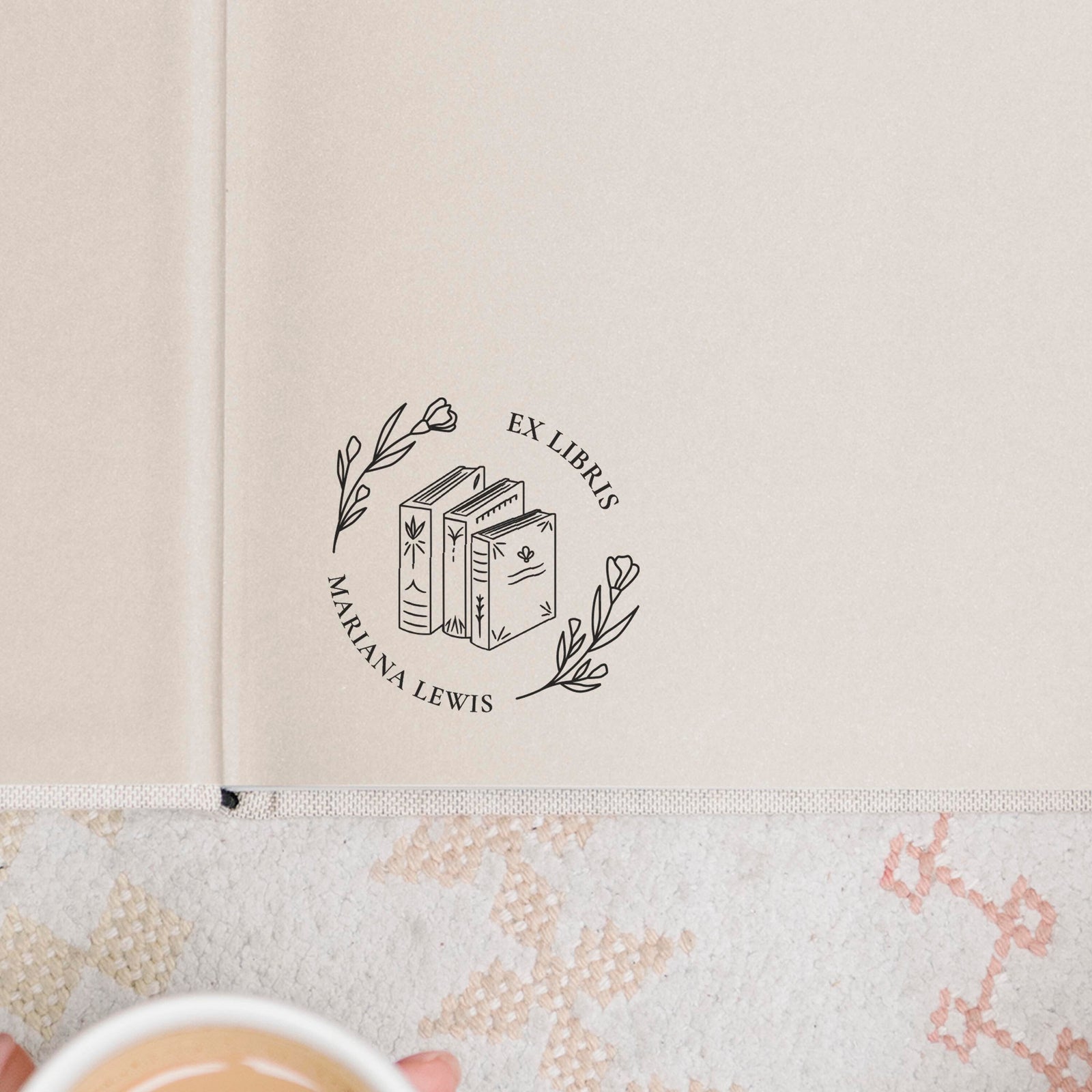 Flower Book Personalized Embosser Stamp Ex Libris From the library of This book belongs to | Book lover gift | Self ink stamper Wood handle