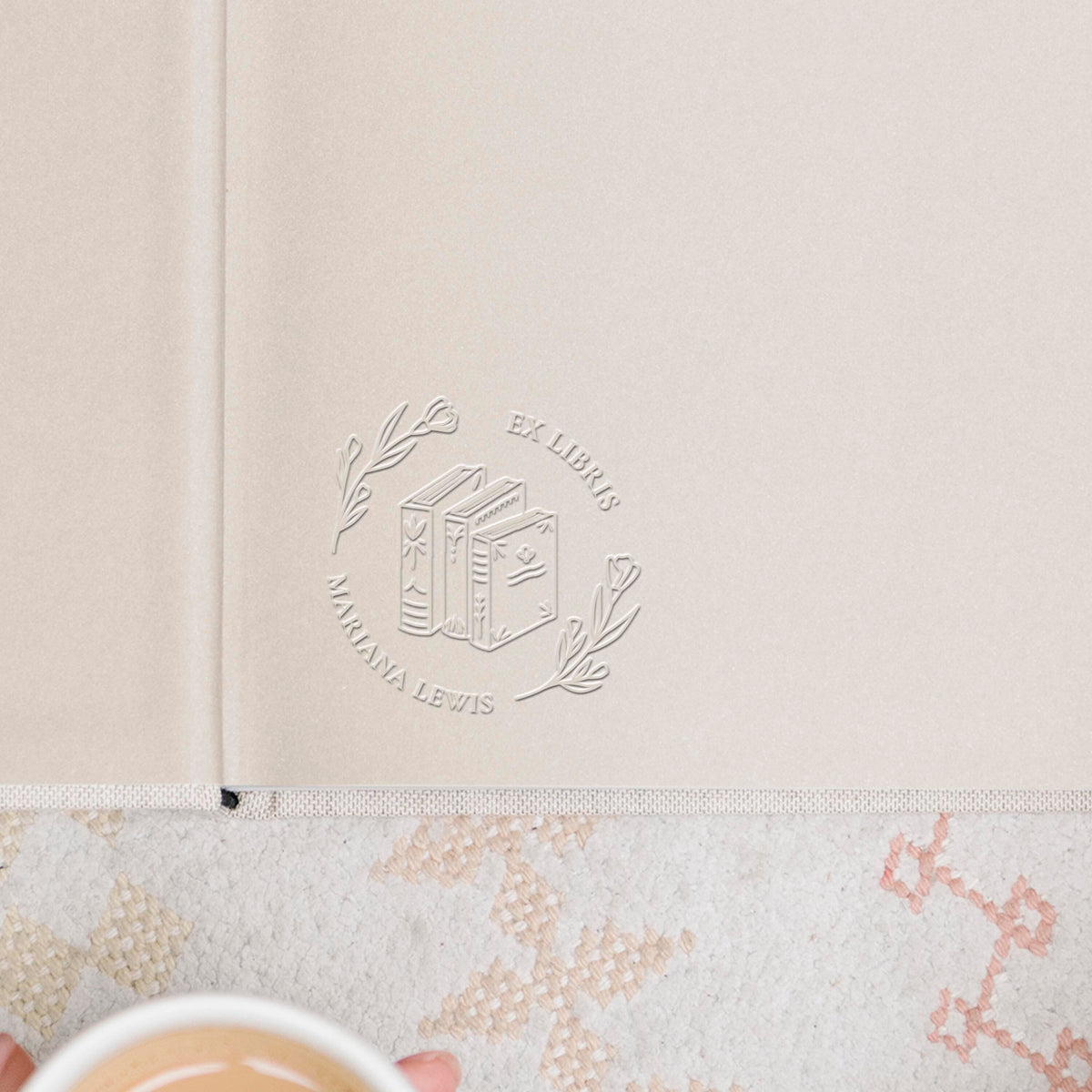 Flower Book Personalized Embosser Stamp Ex Libris From the library of This book belongs to | Book lover gift | Self ink stamper Wood handle