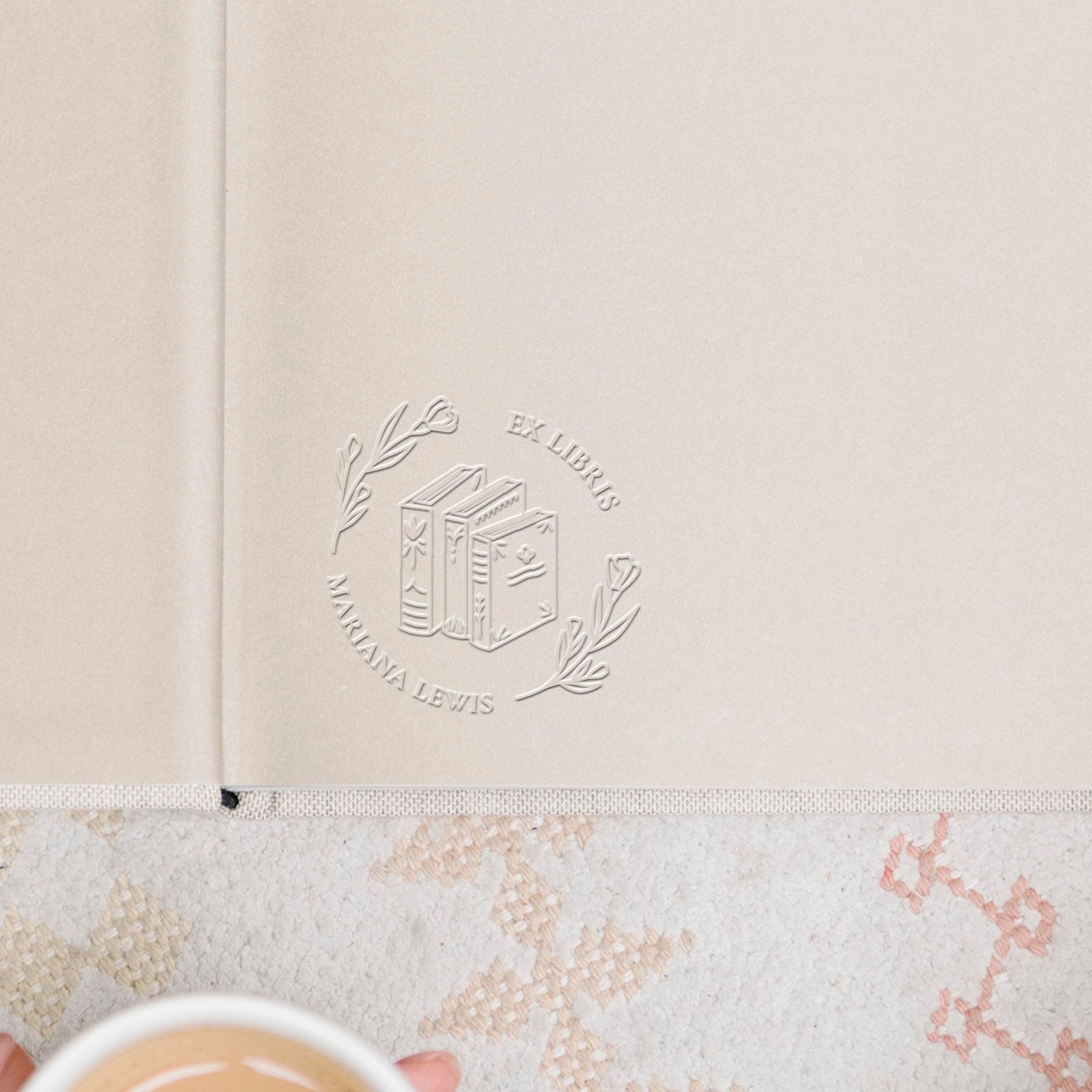 Flower Book Personalized Embosser Stamp Ex Libris From the library of This book belongs to | Book lover gift | Self ink stamper Wood handle