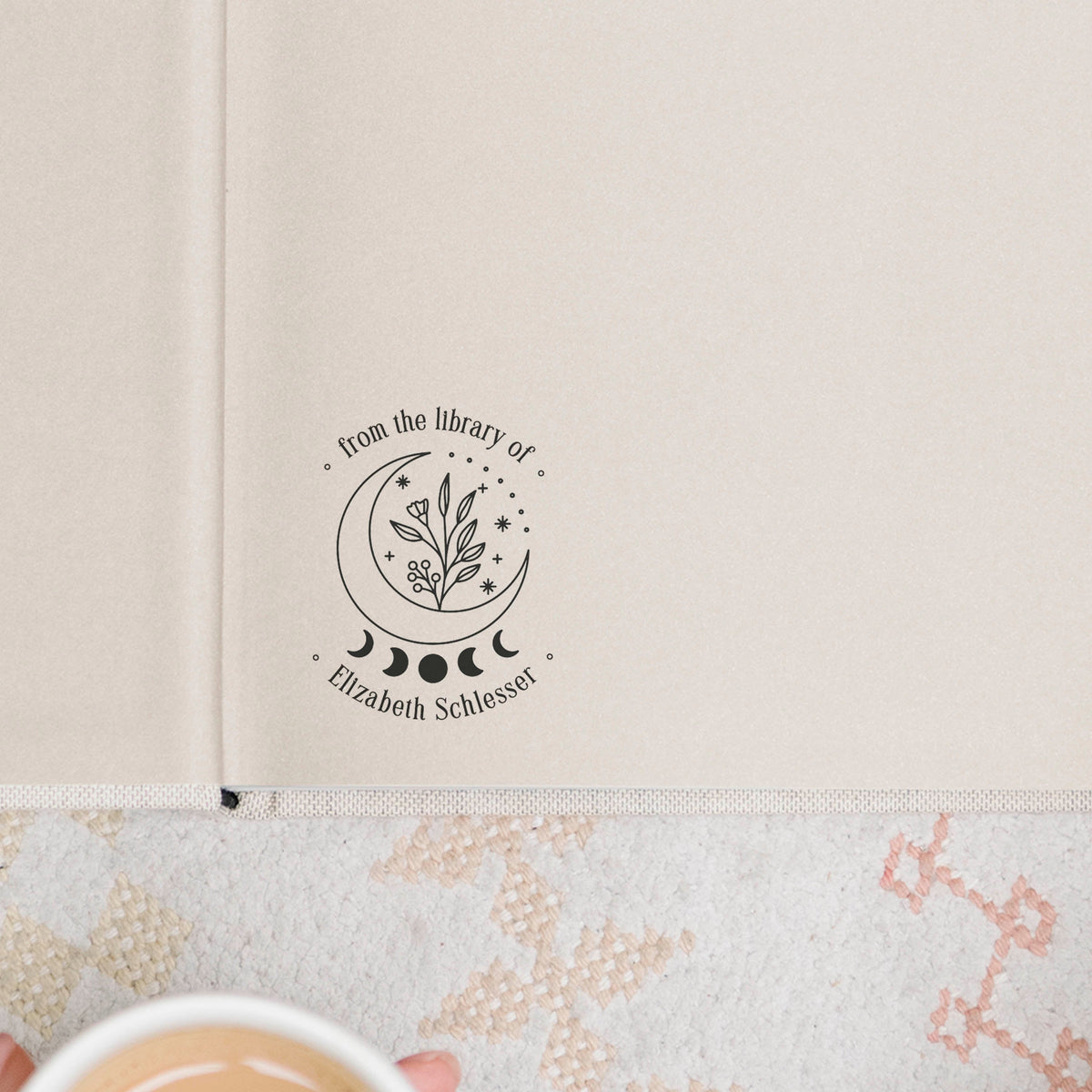 Flower Moon Personalized Book Embosser | Stamp | From the library of Ex Libris | This book belongs to | Book lover gift Self ink Wood handle