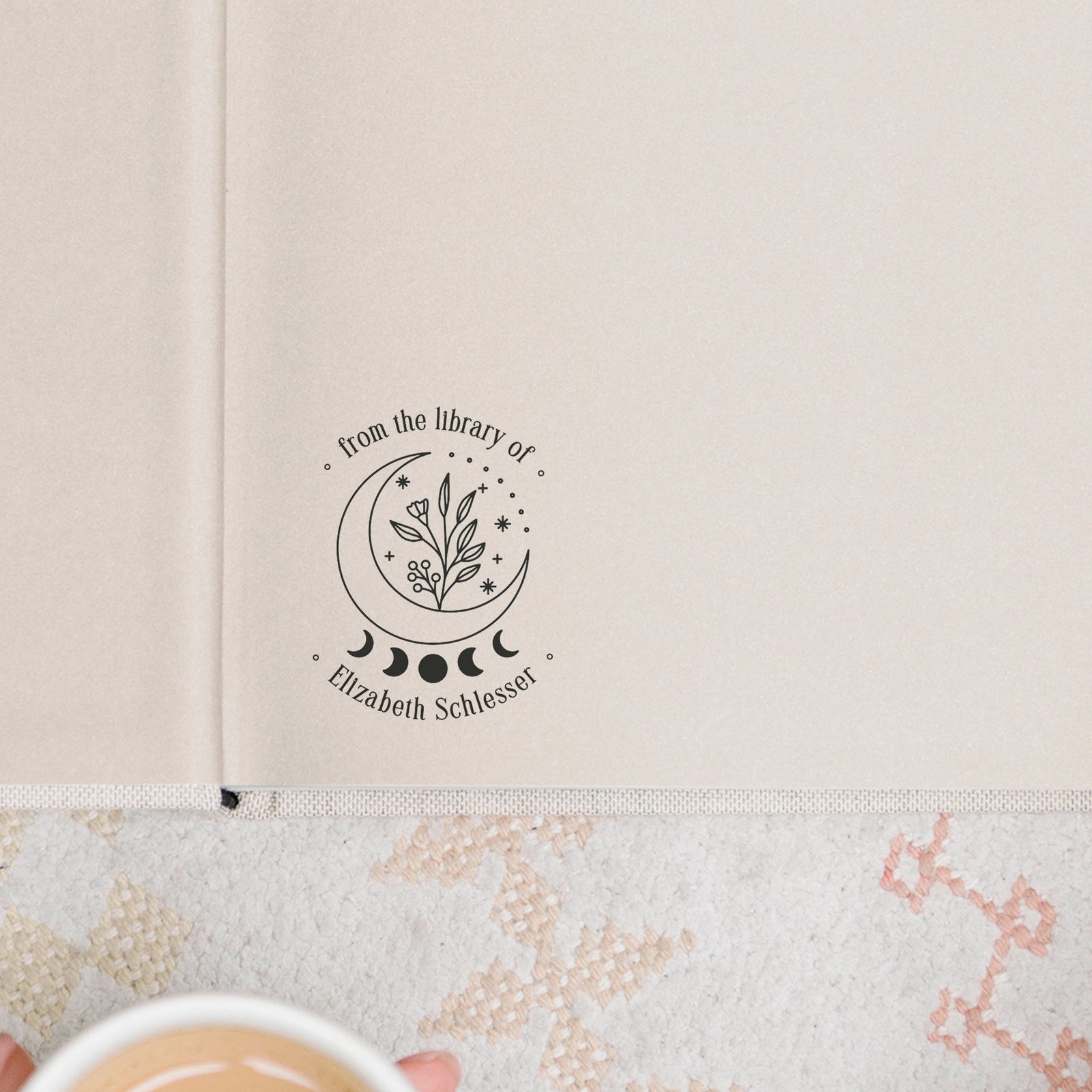 Flower Moon Personalized Book Embosser | Stamp | From the library of Ex Libris | This book belongs to | Book lover gift Self ink Wood handle