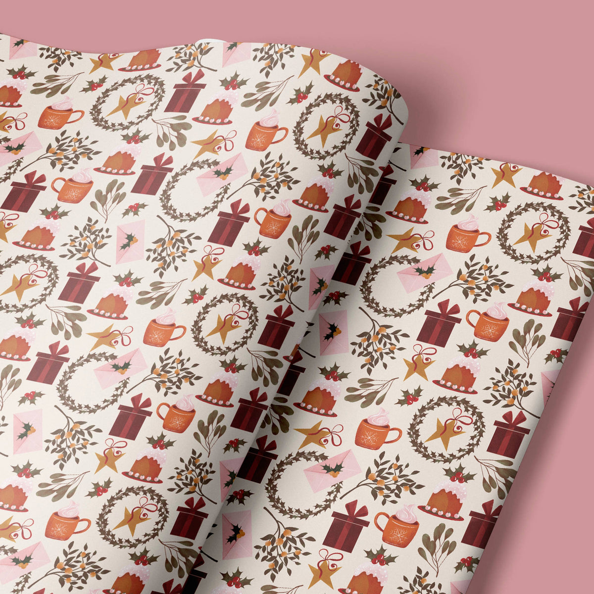 Pink Cocoa Christmas Wrapping Paper