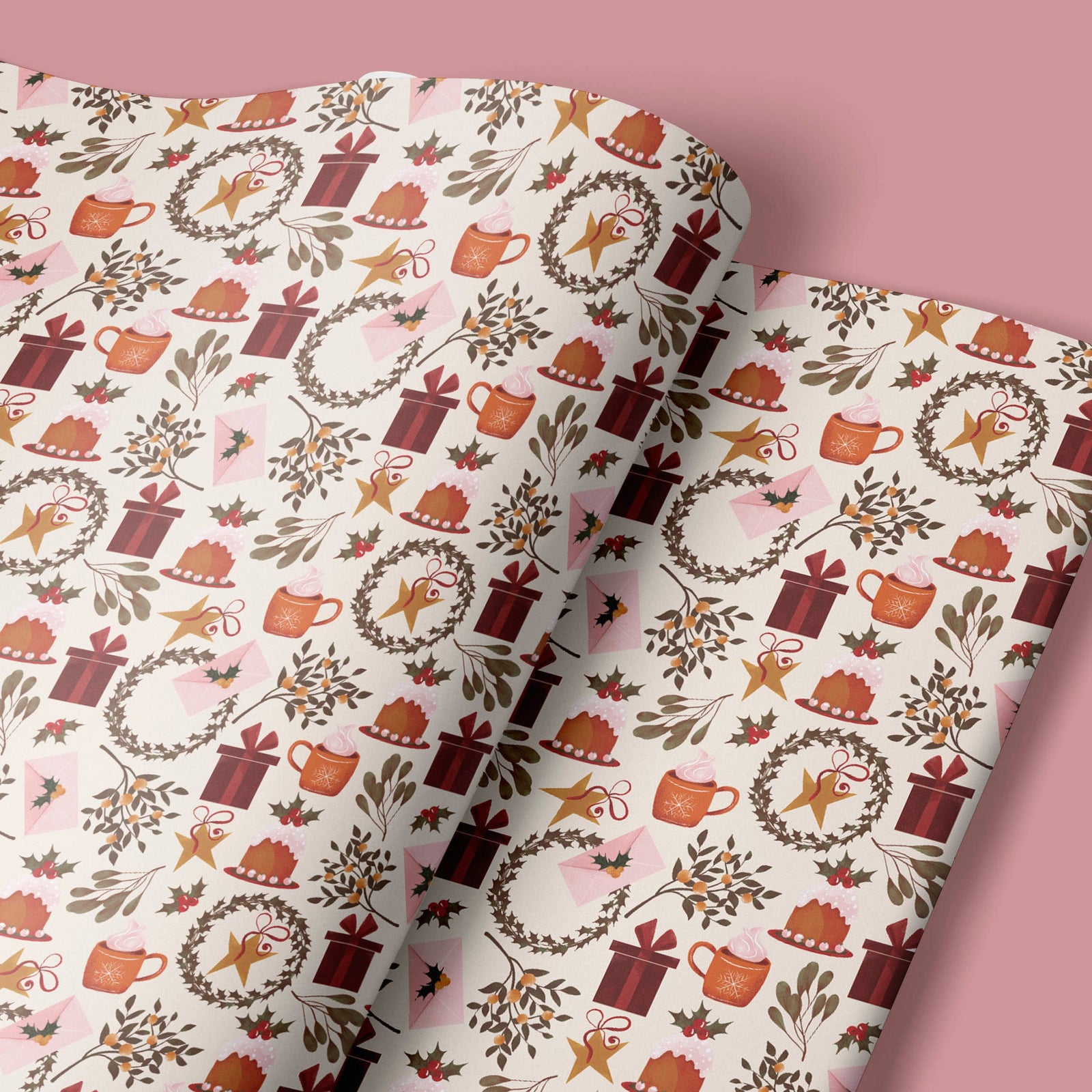 Pink Cocoa Christmas Wrapping Paper