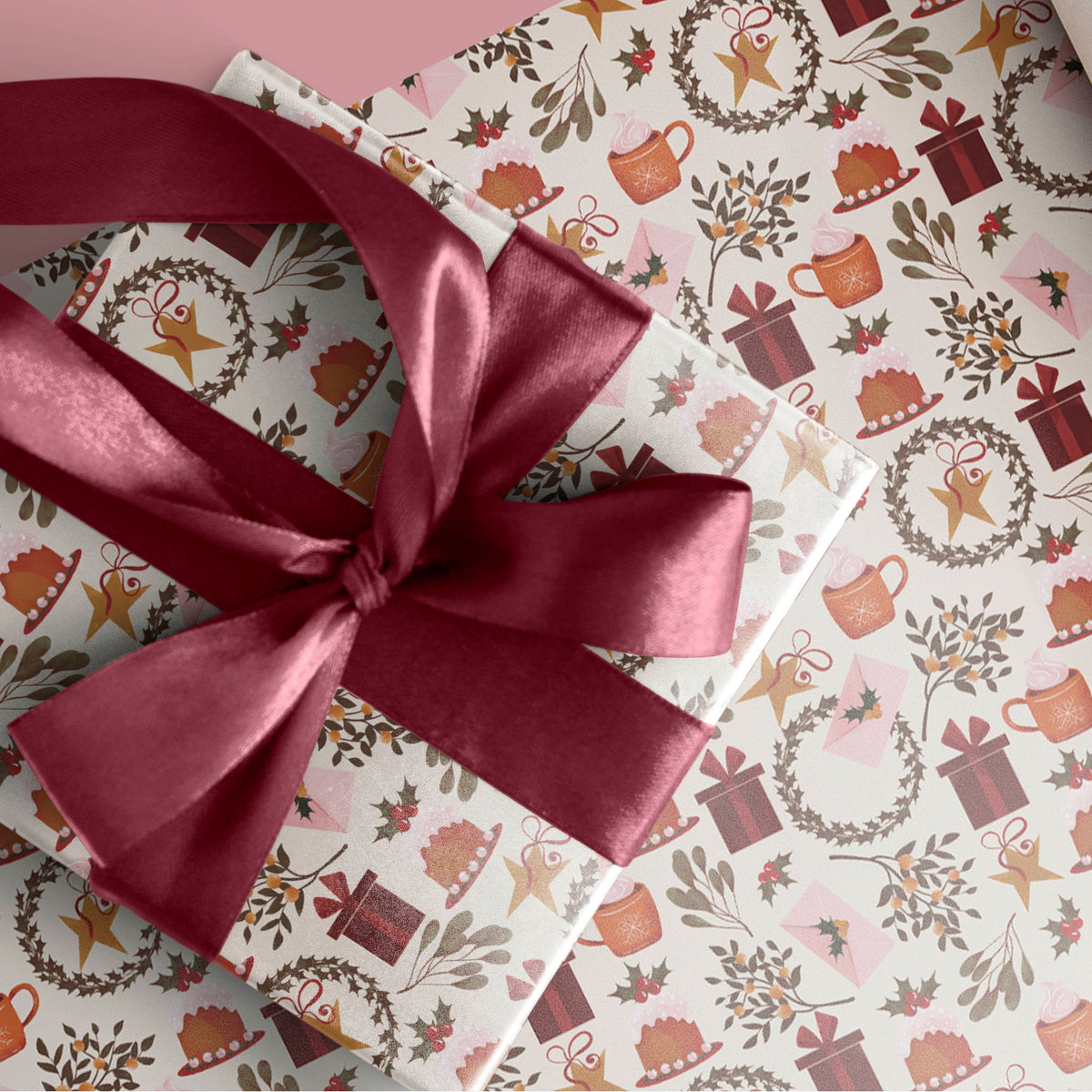 Pink Cocoa Christmas Wrapping Paper