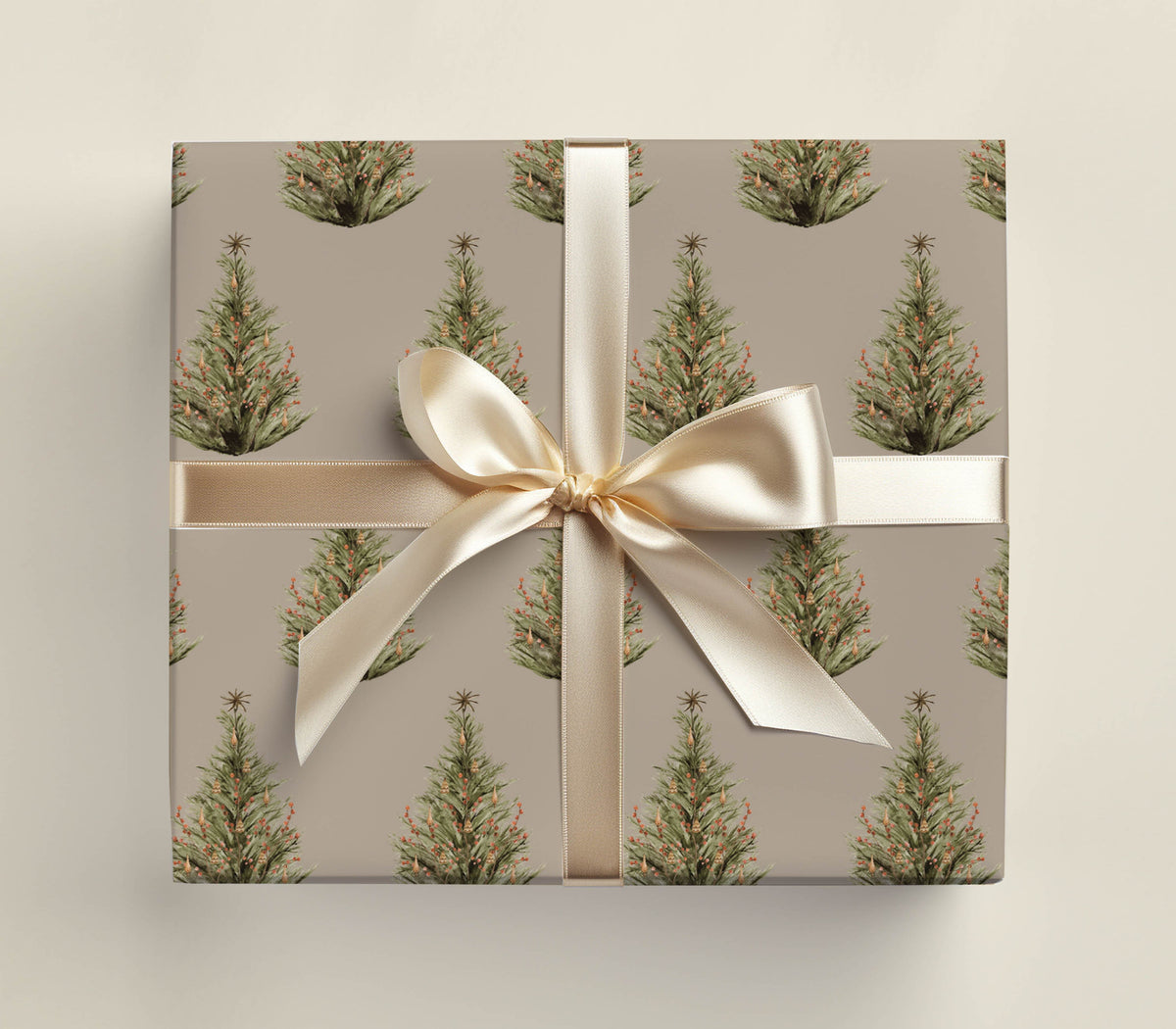 Taupe Christmas Tree Wrapping Paper