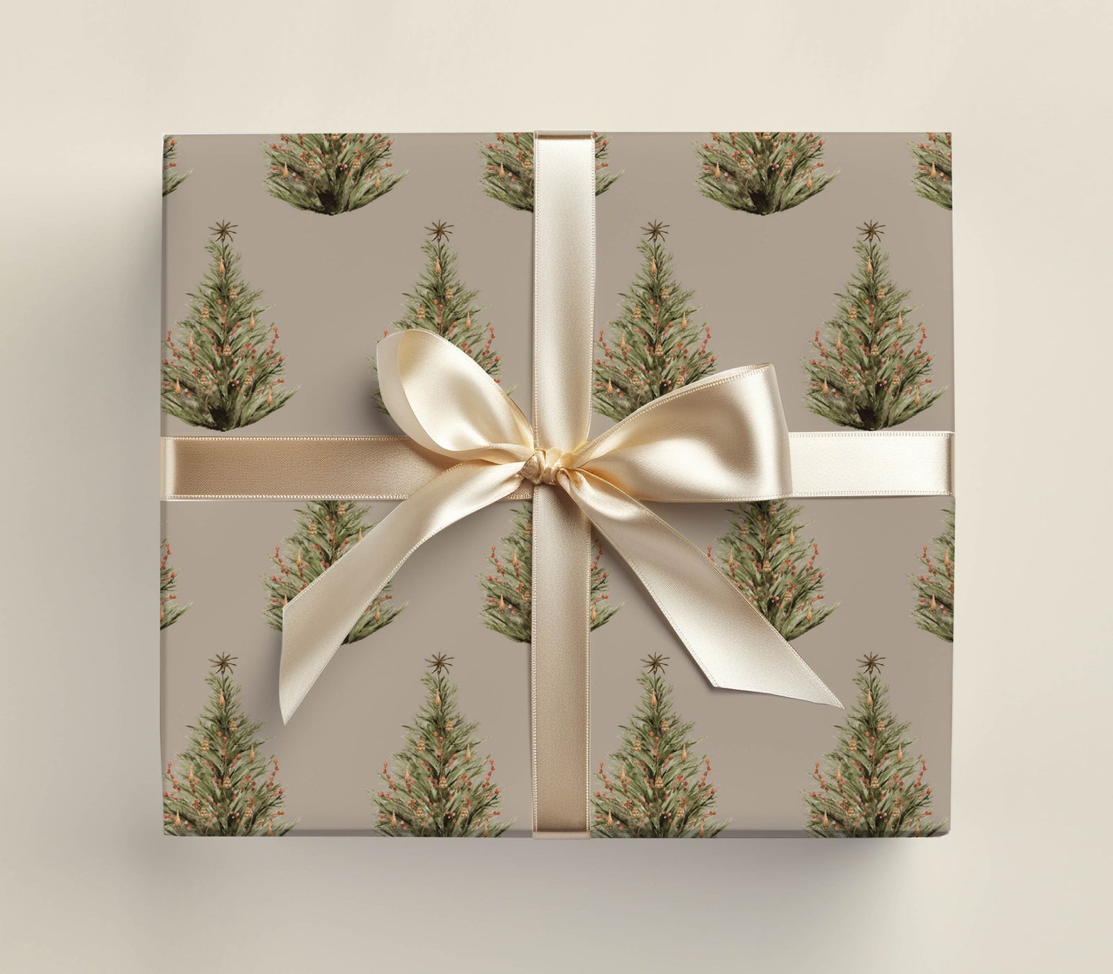 Taupe Christmas Tree Wrapping Paper