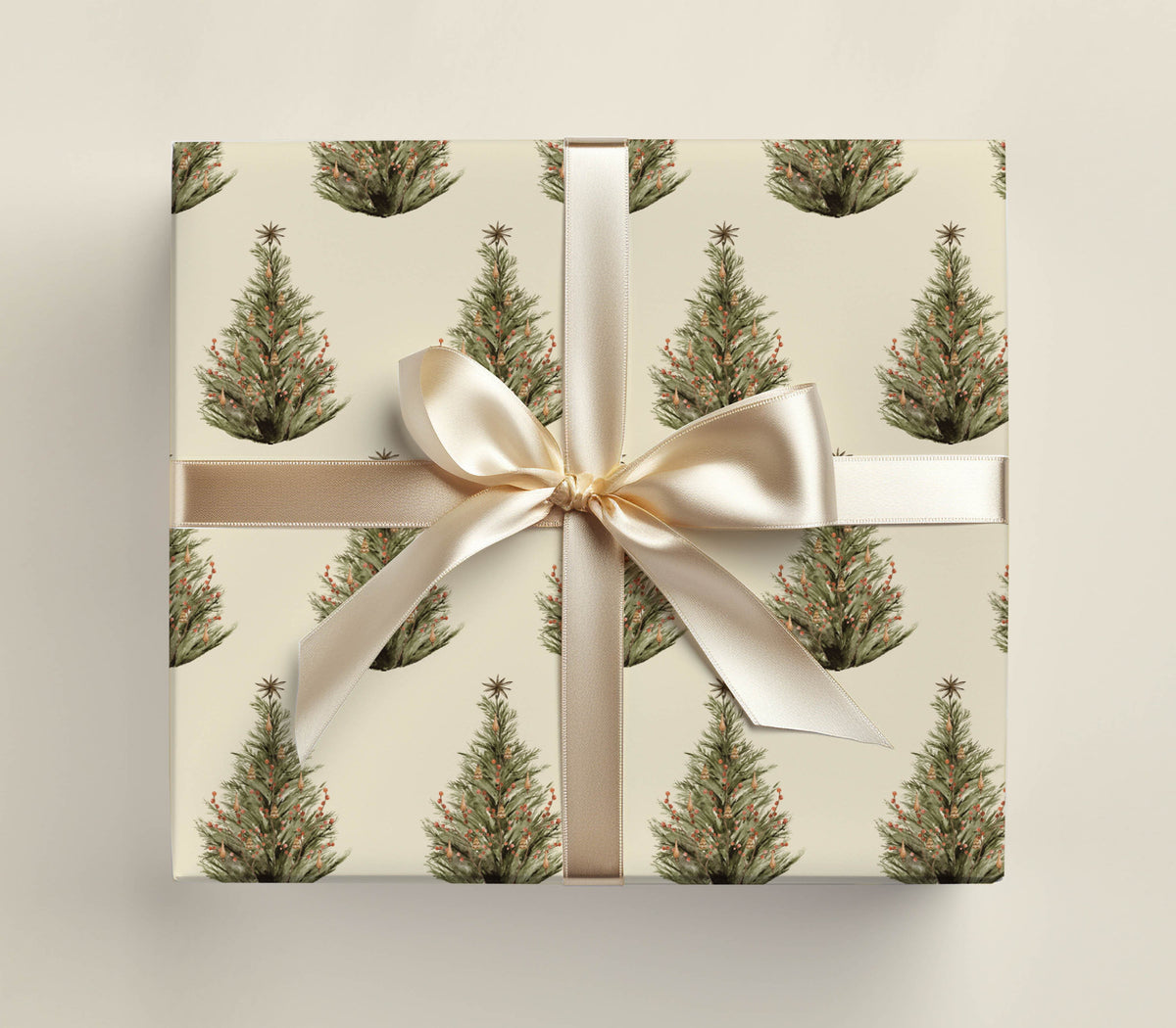 Beige Christmas Tree Wrapping Paper