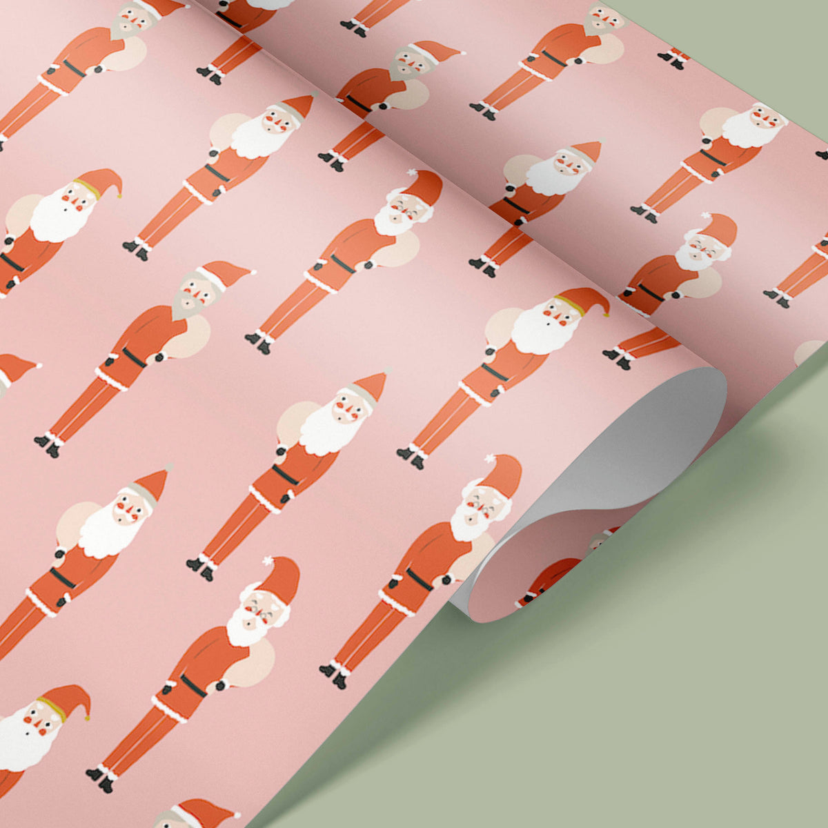 Pink Santa Christmas Wrapping Paper