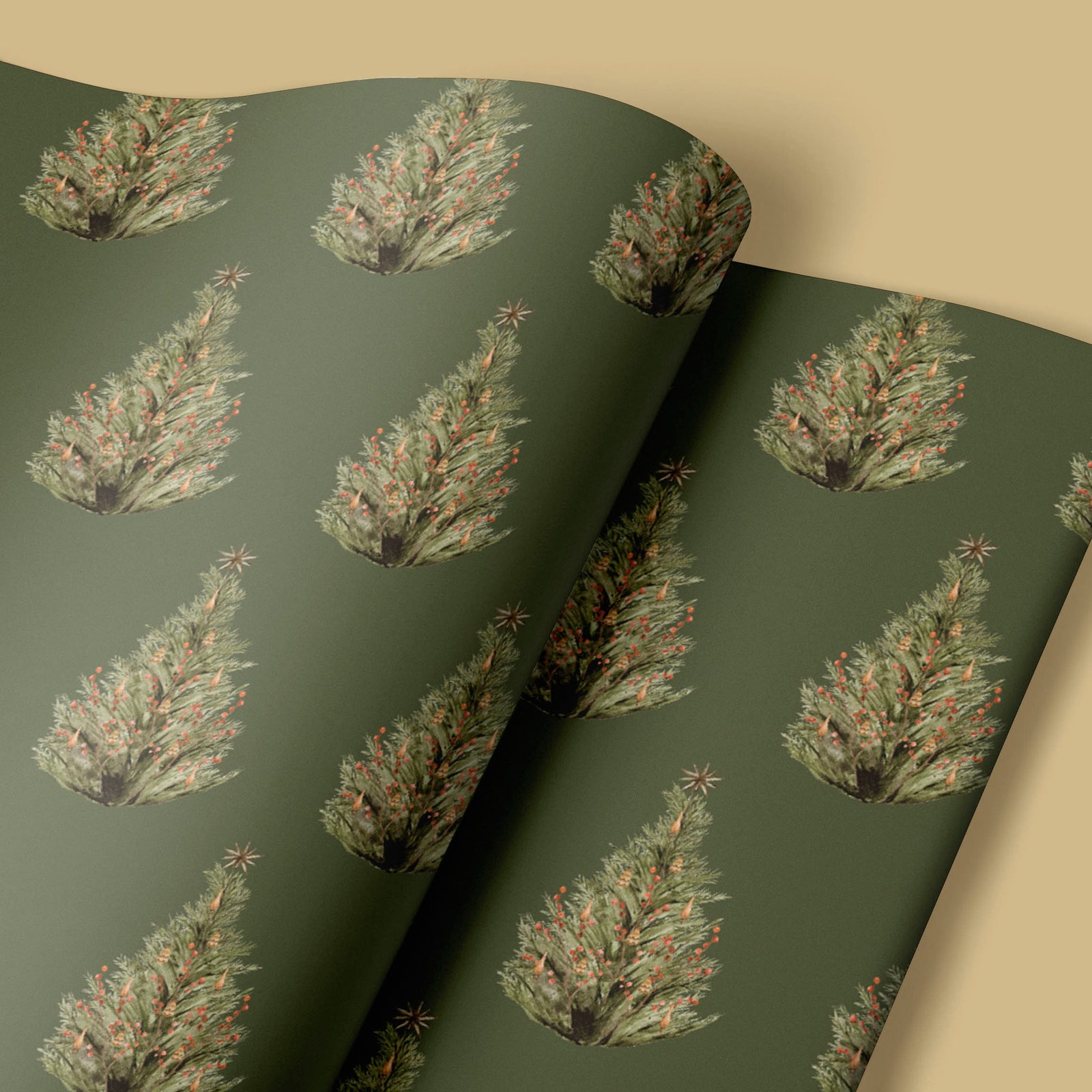 Sage Christmas Tree Wrapping Paper