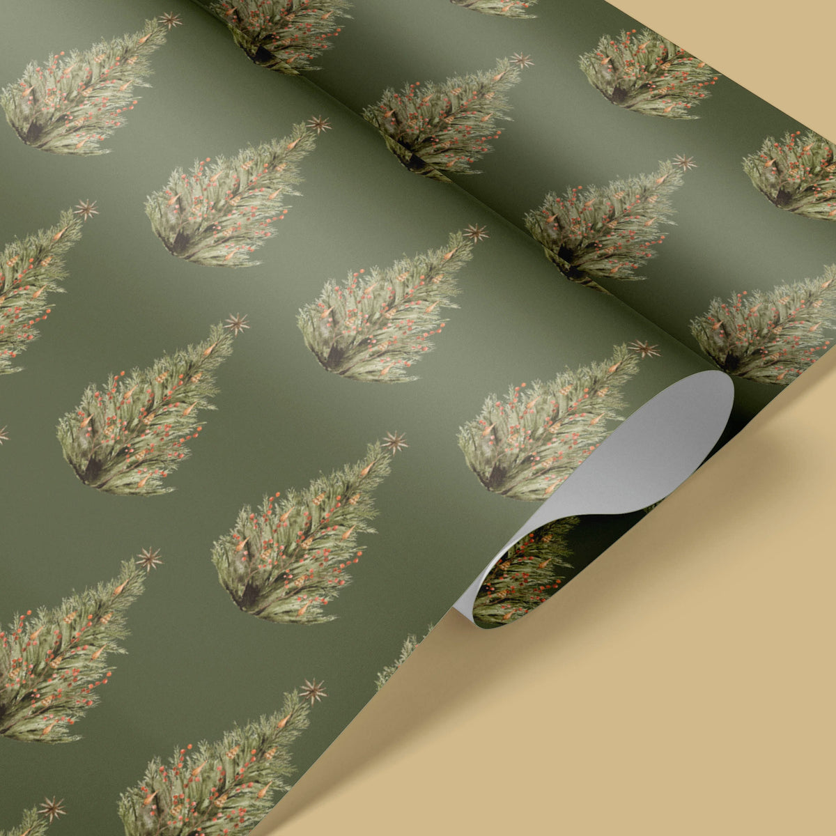 Sage Christmas Tree Wrapping Paper