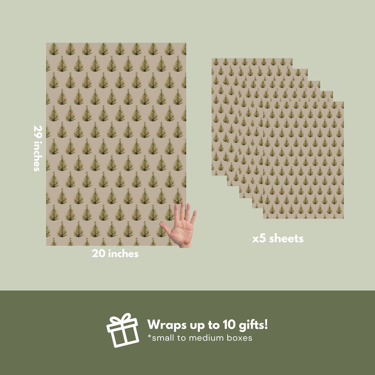 Taupe Christmas Tree Wrapping Paper