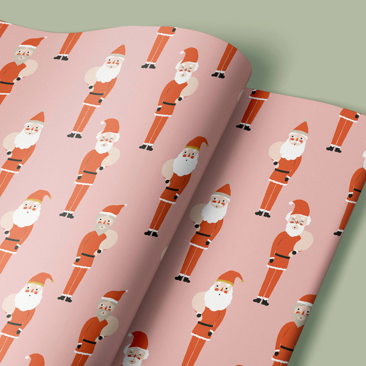 Pink Santa Christmas Wrapping Paper
